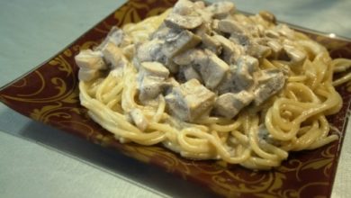 Спагетти со сливочно-грибным соусом